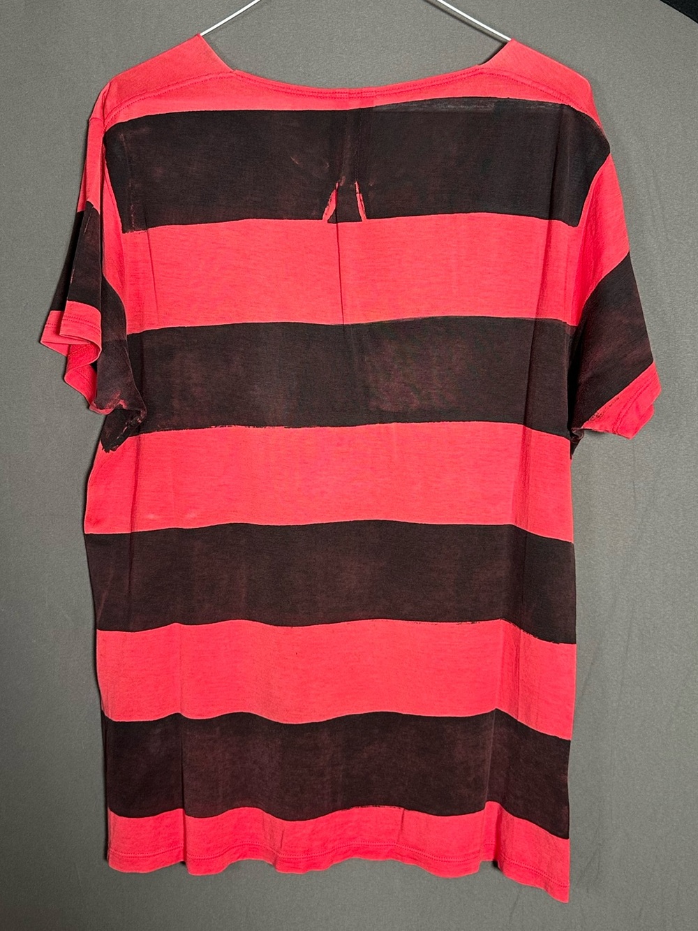 Saint Laurent Red and Black Horizontal Stripe Short Sleeve Tee
